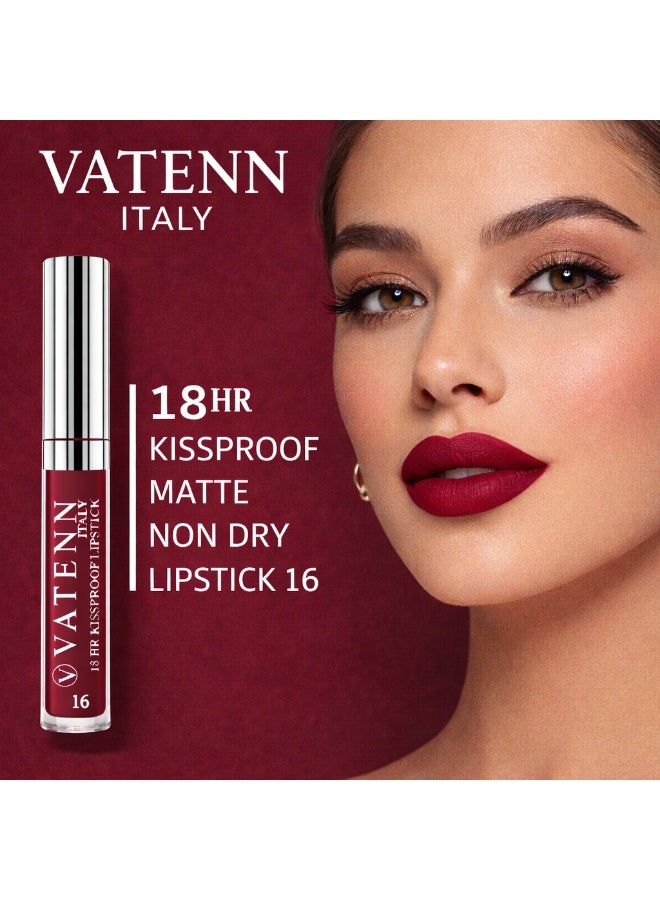 VATENN ITALY 18 Hr Kissproof Lipstick 16 Matte liquid lipstick, Lead-Free ,No Dry Feel, Weightless Feel, Vinyl Ink Kissproof /Lip Lingerie Transfer-Proof, All Day Wear. - Image 2